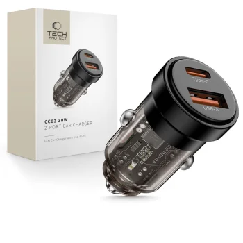 Tech-Protect CC03 30W automobilinis įkroviklis su USB-A ir USB-C jungtimis, juodas