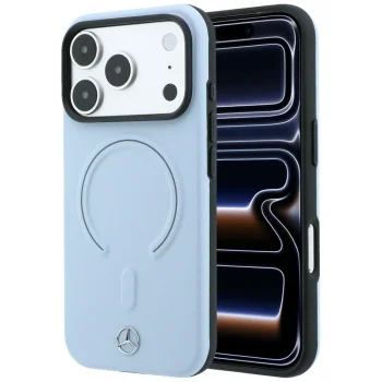 Mercedes Leather 3D MagSafe dėklas telefonui iPhone 18 Pro / 17 Pro, mėlynas