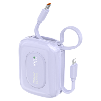 Dudao K32 22.5W 10000 mAh išorinė baterija su integruotais kabeliais, violetinė