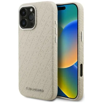Karl Lagerfeld FW Stamped Karl MagSafe dėklas iPhone 16 Pro Max telefonui, rusvas