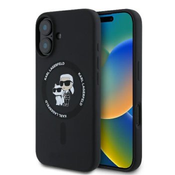 Apple iPhone 16 Plus 6.7'' Karl Lagerfeld Karl&Choupette Glitter MagSafe Cover Case, Black