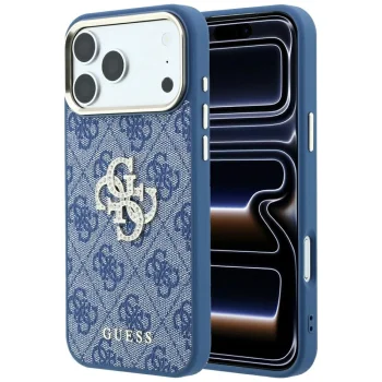Guess 4G & Big Strass Logo dėklas iPhone 18 Pro / 17 Pro, mėlynas