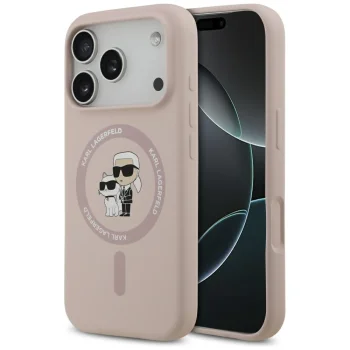 Karl Lagerfeld dėklas iPhone 17 Pro telefonui Silicone Karl&Choupette MagSafe, rožinis