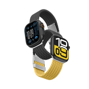 2 vnt. AmazingThing Blend Band dirželių Apple Watch 45/46/49mm, geltona-juoda/juoda