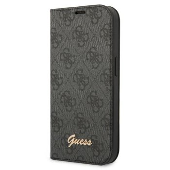 Guess iPhone 14 Pro Max Wallet Case 4G Vintage Gold Logo, Black