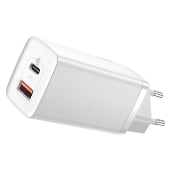Baseus GaN2 Lite tinklo įkroviklis USB / USB Type C 65W, baltas
