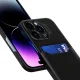 „iPhone 14 Pro Max“ dėklas su stovu ir kortelių kišene, juodas