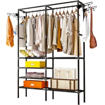 Ruhhy Clothes Rack with Shelves Black