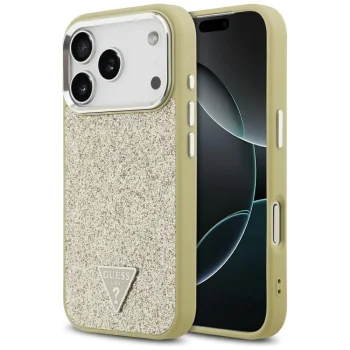 Guess Glitter Triangle Logo MagSafe Phone Case Cover iPhone 17 Pro - Gold