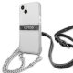 Skaidrus „Guess“ 4G Gray Strap Silver Chain dėklas „iPhone 13 mini“