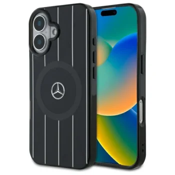 Mercedes dėklas iPhone 16 telefonui Double Layer Crossed Lines MagSafe, juodas