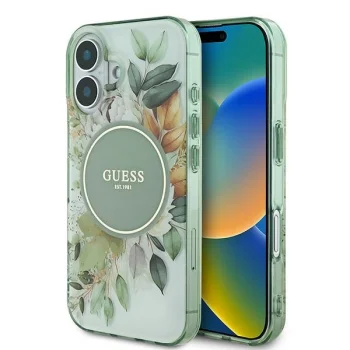Guess iPhone 16 Case IML Flower & Tonal Circle MagSafe, Green