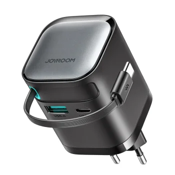 Joyroom JR-TCL02 65W GaN USB-A & USB-C Wall Charger with Built-in Cable - Black
