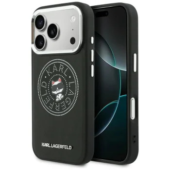 Karl Lagerfeld Point & Choupette Sketch MagSafe dėklas iPhone 17 Pro telefonui, juodas