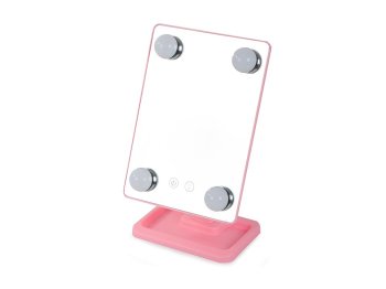 LED kosmetinis makiažo veidrodis su 180° pasukimu, rožinis
