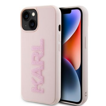 Karl Lagerfeld iPhone 15 Plus / 14 Plus Case 3D Rubber Glitter Logo, Pink
