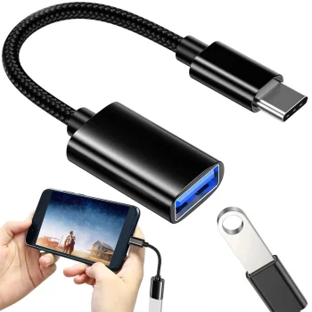USB-C į USB-A 3.0 OTG adapteris su 11 cm laidu, juodas