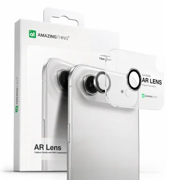 AmazingThing iPhone 17 Air kameros stiklas su sidabriniu aliuminio rėmeliu