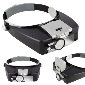 Headband Magnifier with 2 LED Light, 2x 8x Magnification, Black/Gray