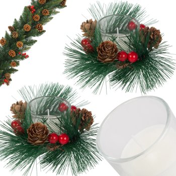 Decorative Glass Candle Set with Festive Wreath, 2 pcs