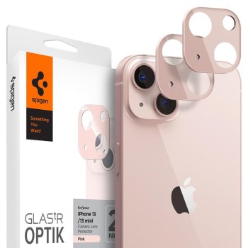 Spigen Full Camera kameros stiklas iPhone 13 / 13 mini, 2 vnt., rožinis