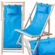 Folding Wooden Beach and Garden Sun Lounger with Cushion, Blue