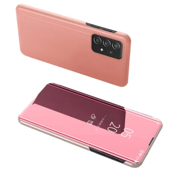 Atverčiamasis dėklas Clear View Case telefonui Samsung Galaxy A73 su stovo funkcija, rožinis