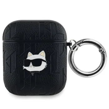 Karl Lagerfeld dėklas AirPods 1 / 2, Monogram Choupette Head, juodas