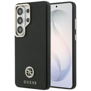 Dėklas Guess Rhinestone Round Logo MagSafe telefonui Samsung Galaxy S26 Ultra, juodas