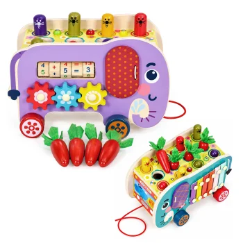 ECOTOYS Wooden Activity Center Elephant 8-in-1 with Sorter and Xylophone