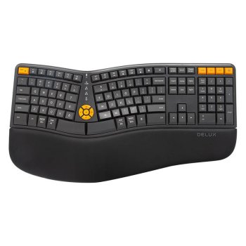 Belaidė ergonomiška klaviatūra Delux GM905DB BT+2.4G, pilka/oranžinė