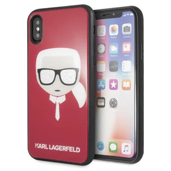 Karl Lagerfeld Iconic Glitter Karl`s Head dėklas iPhone X / Xs, Raudonas