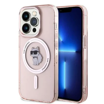 Karl Lagerfeld dėklas iPhone 14 Pro su MagSafe IML Choupette, rožinis