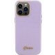 Guess Glitter Glossy Script dėklas iPhone 15 Pro telefonui, violetinis