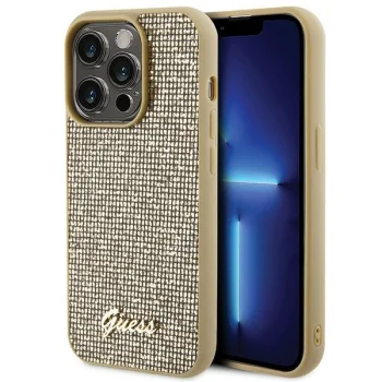 Guess iPhone 15 Pro Case Disco Script Metal, Gold