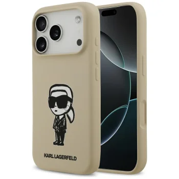 Karl Lagerfeld Silicone Karl Sketch & Logo MagSafe dėklas, skirtas iPhone 17 Pro, rudas