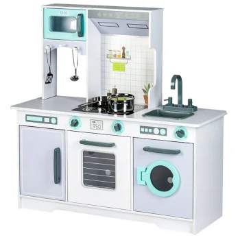 Didelė medinė žaislinė virtuvėlė su metaliniais priedais ECOTOYS 128576