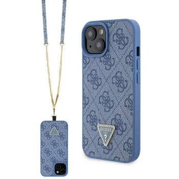Guess dėklas iPhone 15 telefonui Crossbody 4G Metal Logo, mėlynas