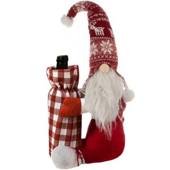 Ruhhy Christmas Gnome with Bottle Cover, White/Red