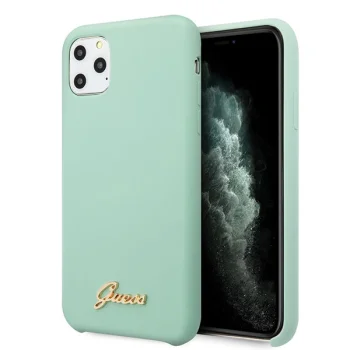 Guess Silicone Vintage Gold Logo dėklas iPhone 11 Pro Max, žalias