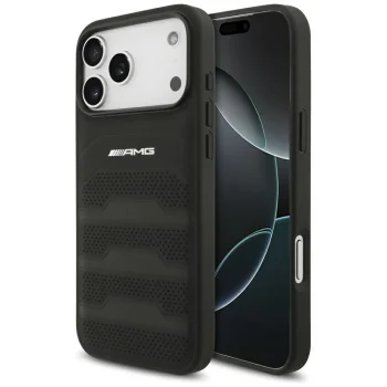 Mercedes AMG Leather Debossed Lines dėklas, skirtas iPhone 18 Pro Max / 17 Pro Max, juodas