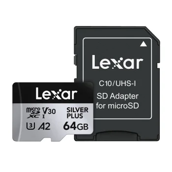 Atminties kortelė Lexar High-Performance Silver Plus microSDXC 64GB su adapteriu (LMSSIPL064G-BNANG)