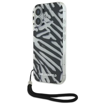 Karl Lagerfeld dėklas iPhone 16 telefonui IML Zebra Pattern & Cord, juodas