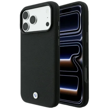 BMW Kevlar Metal Logo MagSafe dėklas iPhone 18 Pro Max / 17 Pro Max, juodas