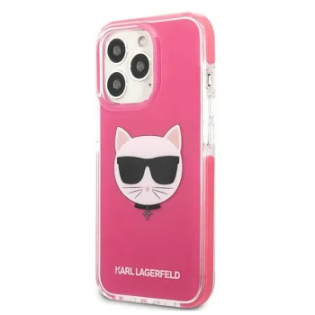 Karl Lagerfeld Choupette Head dėklas iPhone 13 Pro telefonui, fuksijų spalvos