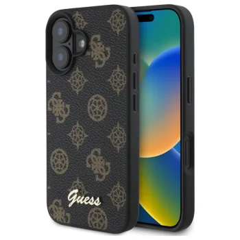 Guess Peony Script MagSafe dėklas telefonui iPhone 16, juodas
