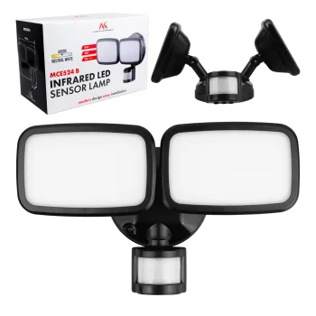 Maclean MCE524 B sieninis LED šviestuvas su PIR jutikliu, 20W, IP65, juodas