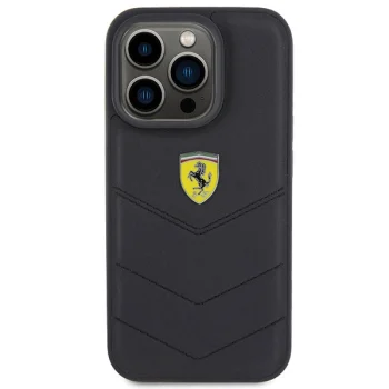 Dėklas Ferrari Quilted Metal Logo telefonui iPhone 15 Pro 6.1", juodas