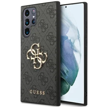 Guess 4G Big Metal Logo dėklas Samsung Galaxy S24 Ultra telefonui, juodas