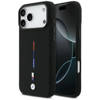 BMW M Silicon Tricolor Line MagSafe dėklas, skirtas iPhone 17 Pro Max, juodas